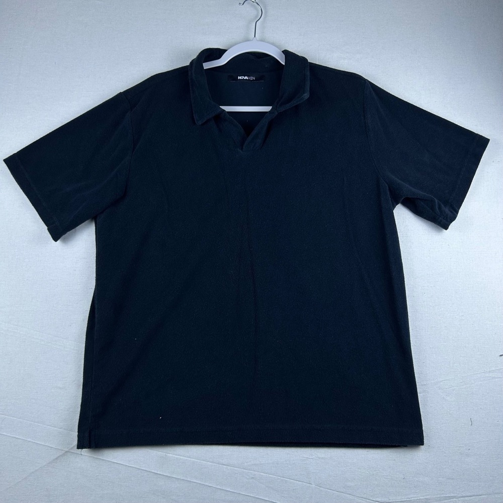 Fashion Nova Men Black Terry Knit Short Sleeve Polo Shirt FNMH1225 Large